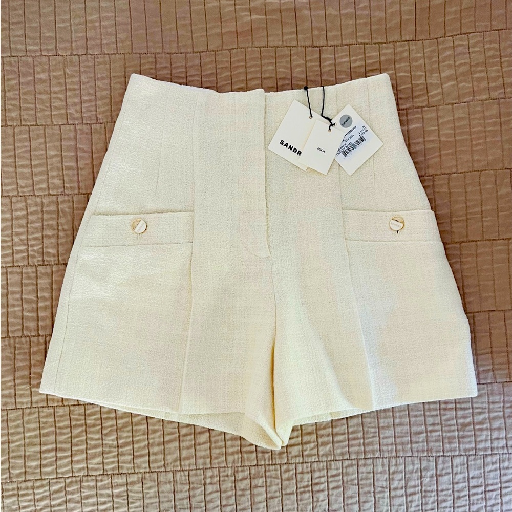 Sandro cream tweed high waisted shorts